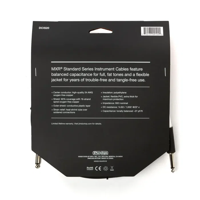 MXR Cable de instrumento Standard de 6,096 m (20 ft) recto/recto