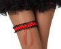 Ligas rojas con encaje y lazo para disfraces de cabaret, diablesa o pin-up - Accesorio adulto