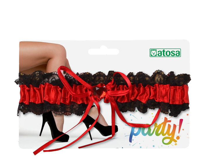 Ligas rojas con encaje y lazo para disfraces de cabaret, diablesa o pin-up - Accesorio adulto