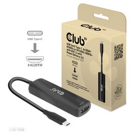 Club 3D CAC-1588 Adaptador Activo USB-C a HDMI 2.1 HDR10+ con DSC1.2 8K60Hz 4K120Hz y Power Delivery 3.0
