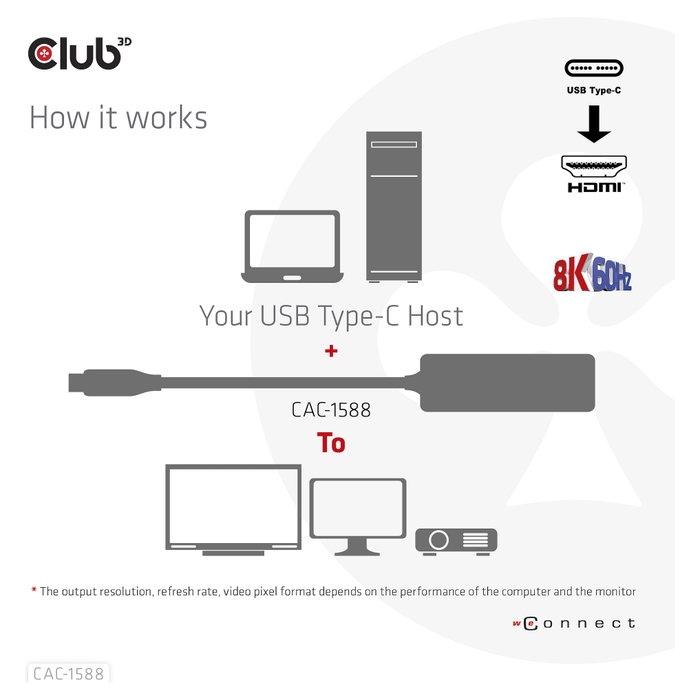 Club 3D CAC-1588 Adaptador USB Tipo C a HDMI 2.1 8K60Hz 4K120Hz HDR10+ Club 3D CAC-1588 Adaptador USB Tipo C a HDMI 2.1 8K60Hz 4K120Hz HDR10+
