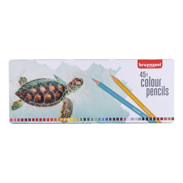 Bruynzeel Estuche de tortuga con 45 lápices de colores en estuche de metal