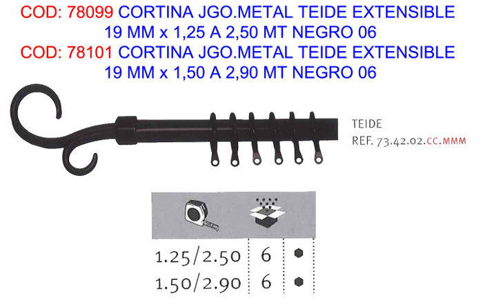 Teide Juego de Cortina Extensible 19 mm x 1,50 a 2,90 m Negro Teide Juego de Cortina Extensible 19 mm x 1,50 a 2,90 m Negro