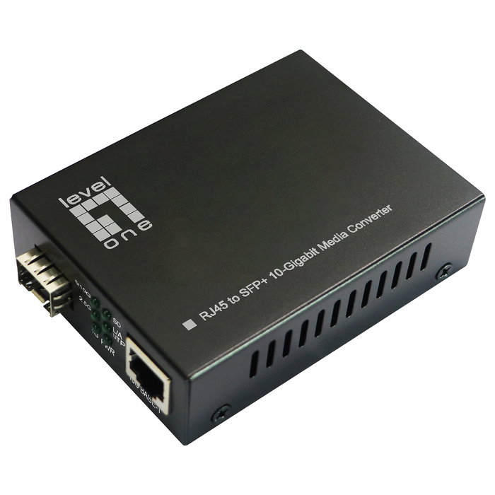 LevelOne GVT-2051 Convertidor Media 10GBase-T RJ45 a SFP+ 10 Gigabit Ethernet, 10GBit/s, Plug and Play, Negro