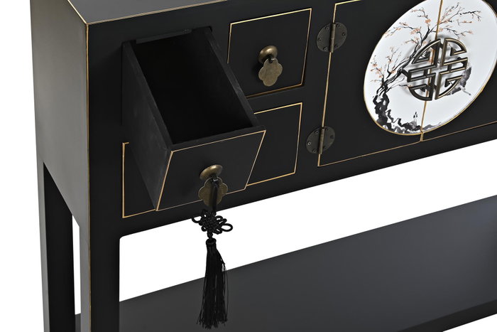DKD Home Decor Consola Masako Oriental Negro Blanco 95 x 79 x 26 cm