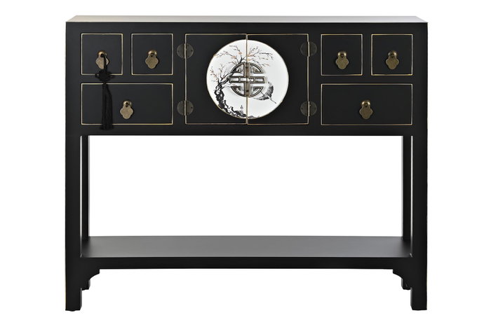 DKD Home Decor Consola Masako Oriental Negro Blanco 95 x 79 x 26 cm