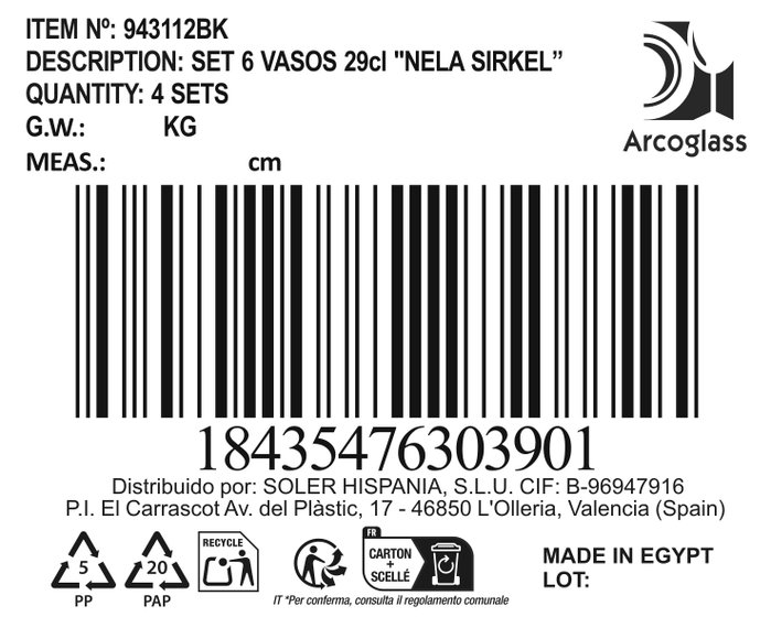 Arcoglass Set de 6 Vasos Nela Sirkel 290cc