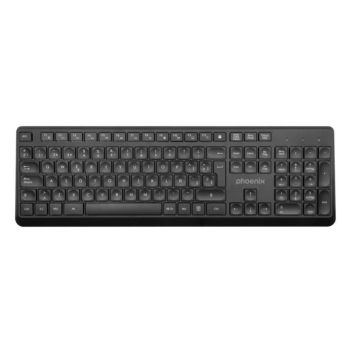 Phoenix CW101 Combo Teclado y Ratón Inalámbrico 2.4GHz QWERTY Español con Teclas Multimedia, Ratón Ergonómico 1600 DPI - Inalámbrico Compacto para Oficina y Casa