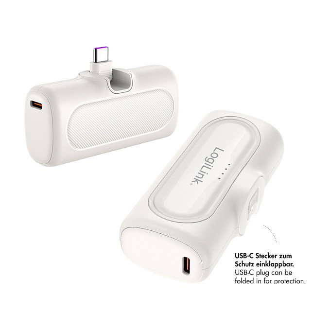 LogiLink Mobile Power Bank 5000 mAh con USB-C integrado, blanco