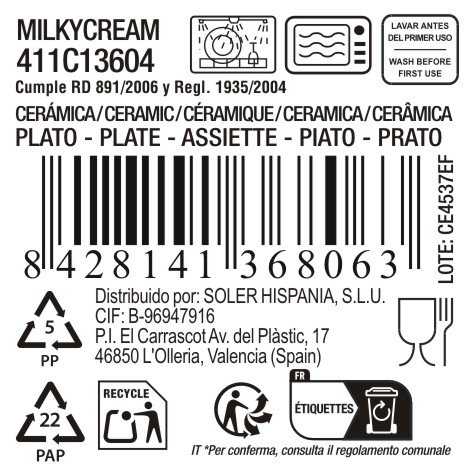 La Mediterranea Plato Hondo Milkycream ø22.6x4.6cm, Pack de 12 unidades