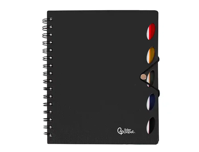 Liderpapel Cuaderno Espiral A4 Micro Executive Tapa Plástico 100 Hojas 80gr Cuadro 5mm Separadores con Gomilla Negro