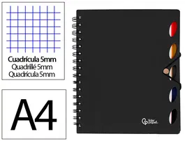 Liderpapel Cuaderno Espiral A4 Micro Executive Tapa Plástico 100 Hojas 80gr Cuadro 5mm Separadores con Gomilla Negro