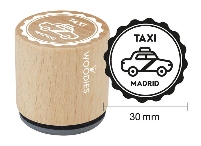 Woodies Sello de madera y caucho Taxi Madrid 33x30mm Woodies Sello de madera y caucho Taxi Madrid 33x30mm