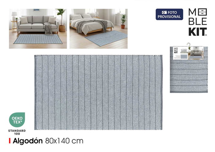 Moblekit Alfombra de Algodón Gris 80x140cm Moblekit Alfombra de Algodón Gris 80x140cm