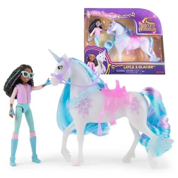 Spinmaster SPI6072675 Figuras de Layla + Glaciar Unicorn School, 5 accesorios incluidos, a partir de 4 años