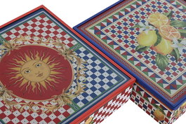 DKD Home Decor Caja de Infusiones Sicilia 2024 Mediterraneo Mdf Cristal Metal Azul Rojo 24 x 6.5 x 24 cm (2 Unidades)