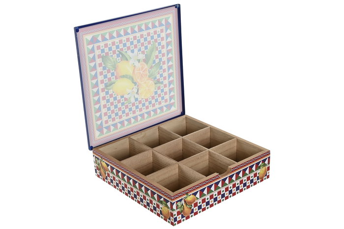 DKD Home Decor Caja de Infusiones Sicilia 2024 Mediterraneo Mdf Cristal Metal Azul Rojo 24 x 6.5 x 24 cm (2 Unidades)