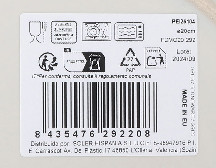 La Mediterranea Plato Postre Ø20 cm "Peixe" Monaco Brillo (12 Unidades)