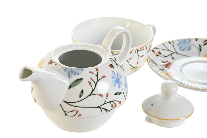 DKD Home Decor Tetera Shabby Azul Blanco Porcelana 250ml Apto Microondas Lavavajillas 13.5 x 14 x 16.5 cm (3 Unidades)