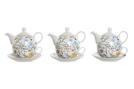 DKD Home Decor Tetera Shabby Azul Blanco Porcelana 250ml Apto Microondas Lavavajillas 13.5 x 14 x 16.5 cm (3 Unidades)