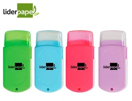 Liderpapel Goma de borrar rectangular con sacapuntas y cepillo, colores surtidos