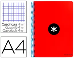 Antartik Cuaderno espiral A4 tapa dura 80 hojas 90gr cuadro 4mm con margen color rojo