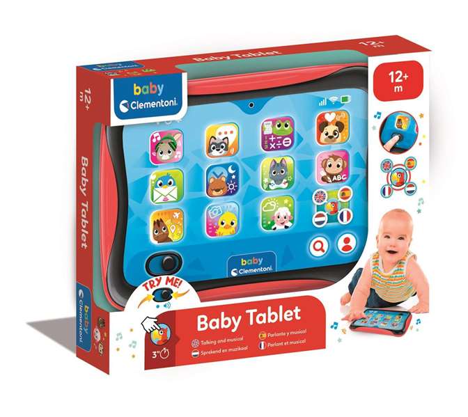 Clementoni Tablet Baby con 12 Botones Táctiles, Luces y Sonidos, Juguete Educativo para Bebés, 21x25x5 cm