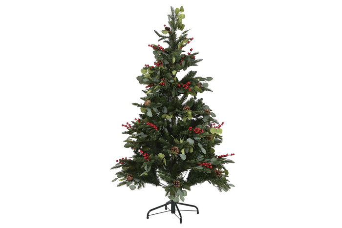 DKD Home Decor Árbol de Navidad Bosque tradicional Estilo Alpina, Verde y Rojo, 95x150x95 cm, PVC y LED