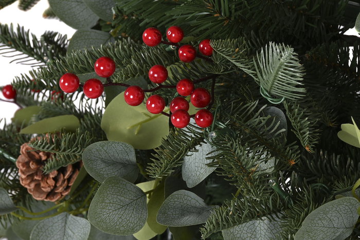 DKD Home Decor Árbol de Navidad Bosque tradicional Estilo Alpina, Verde y Rojo, 95x150x95 cm, PVC y LED