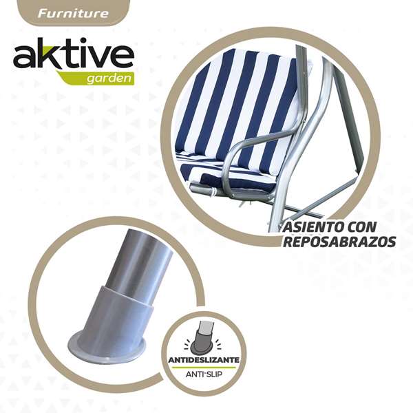 Aktive Balancín 3 plazas azul a rayas blancas 180x107x160cm