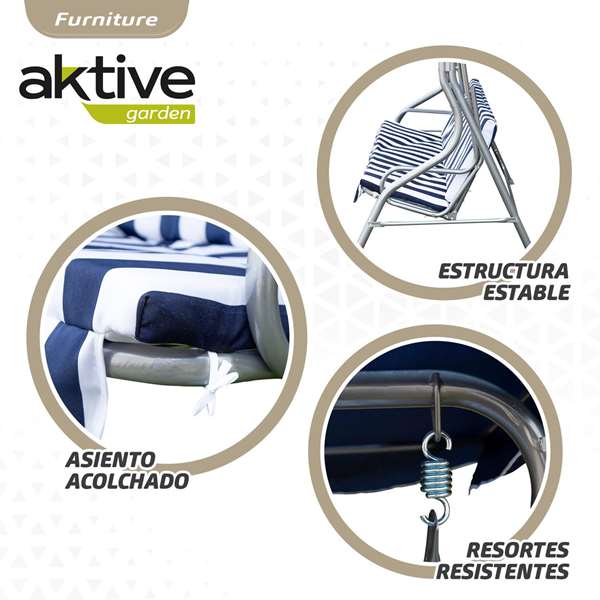 Aktive Balancín 3 plazas azul a rayas blancas 180x107x160cm