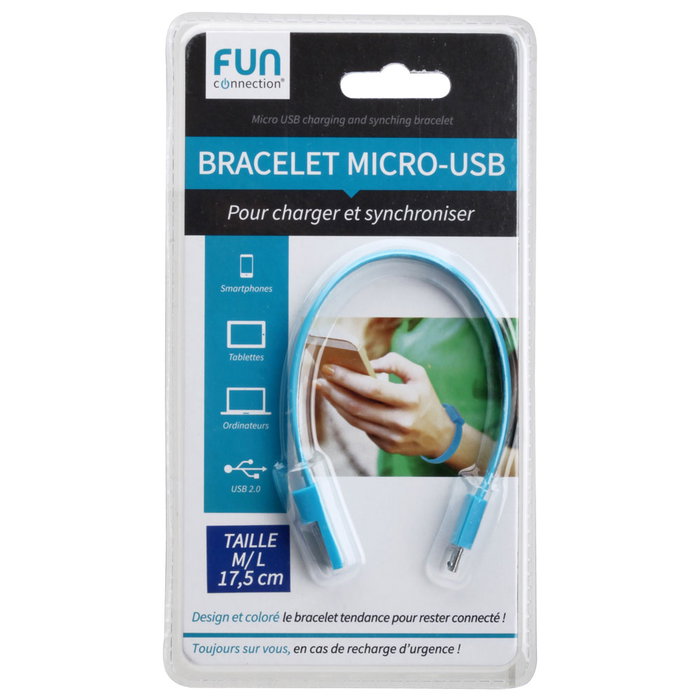 Fun Connection Pulsera USB de Carga y Sincronización para Smartphone, Tablet y Ordenador, Colores Surtidos