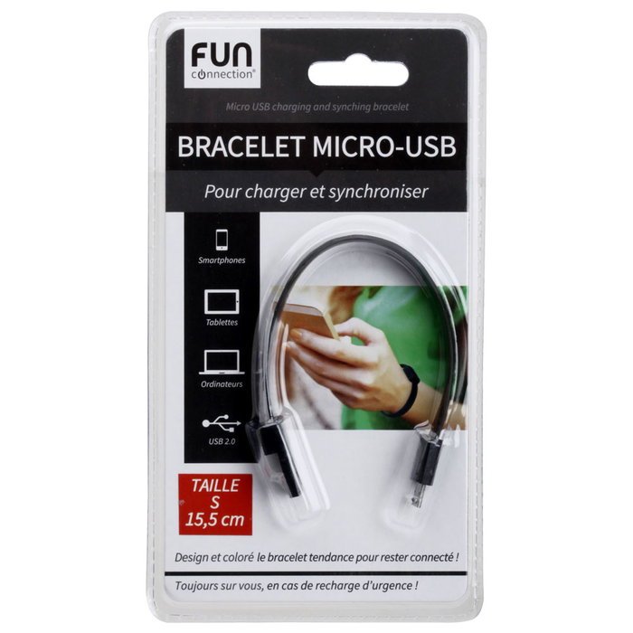 Fun Connection Pulsera USB de Carga y Sincronización para Smartphone, Tablet y Ordenador, Colores Surtidos