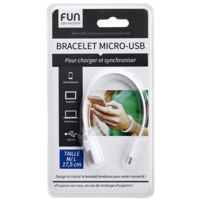 Fun Connection Pulsera USB de Carga y Sincronización para Smartphone, Tablet y Ordenador, Colores Surtidos