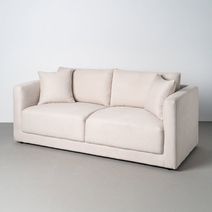 Sofá 3 Plazas Crema Tejido-Madera 210 X 96 X 86 cm