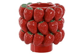 DKD Home Decor Centro de Mesa de Gres con Fresas Rojo
