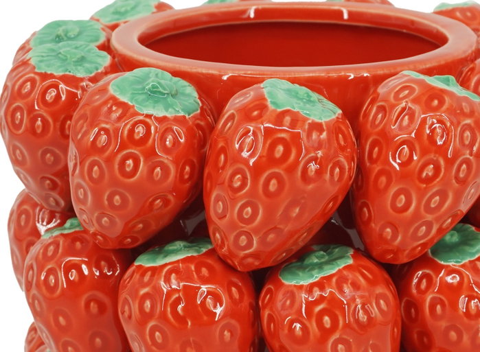 DKD Home Decor Centro de Mesa de Gres con Fresas Rojo
