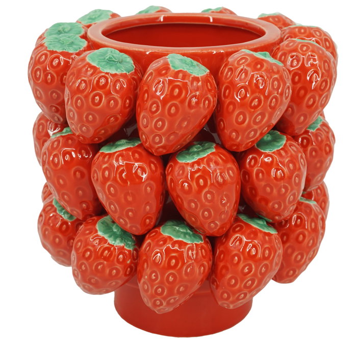 DKD Home Decor Centro de Mesa de Gres con Fresas Rojo