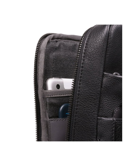 Piquadro Tallin Bolso de Cuero Bandolera Mono Negro