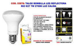 TALOX Bombilla LED Reflectora R63 E27 7W 2700K Luz Cálida