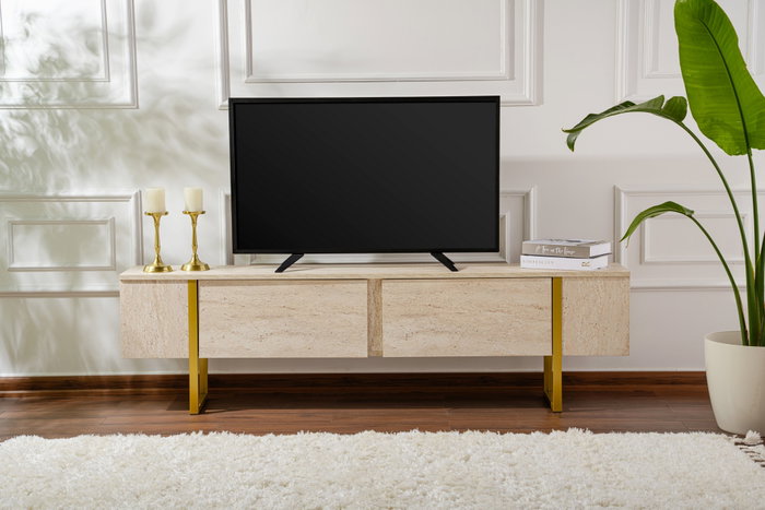 Nordure Mueble para TV Travertino y Oro, 180x50x29.5 cm Nordure Mueble para TV Travertino y Oro, 180x50x29.5 cm