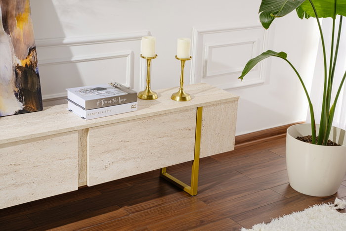 Nordure Mueble para TV Travertino y Oro, 180x50x29.5 cm Nordure Mueble para TV Travertino y Oro, 180x50x29.5 cm