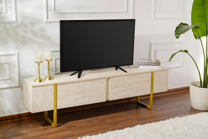 Nordure Mueble para TV Travertino y Oro, 180x50x29.5 cm Nordure Mueble para TV Travertino y Oro, 180x50x29.5 cm