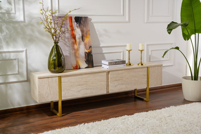 Nordure Mueble para TV Travertino y Oro, 180x50x29.5 cm Nordure Mueble para TV Travertino y Oro, 180x50x29.5 cm