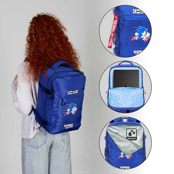 Karactermania Mochila Cabin Sonic Action Azul 25 x 20 x 40 cm - Apta Cabina Aerolíneas, Compartimento Portátil 15" Impermeable