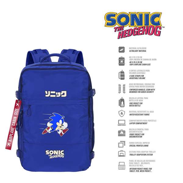 Karactermania Mochila Cabin Sonic Action Azul 25 x 20 x 40 cm - Apta Cabina Aerolíneas, Compartimento Portátil 15" Impermeable