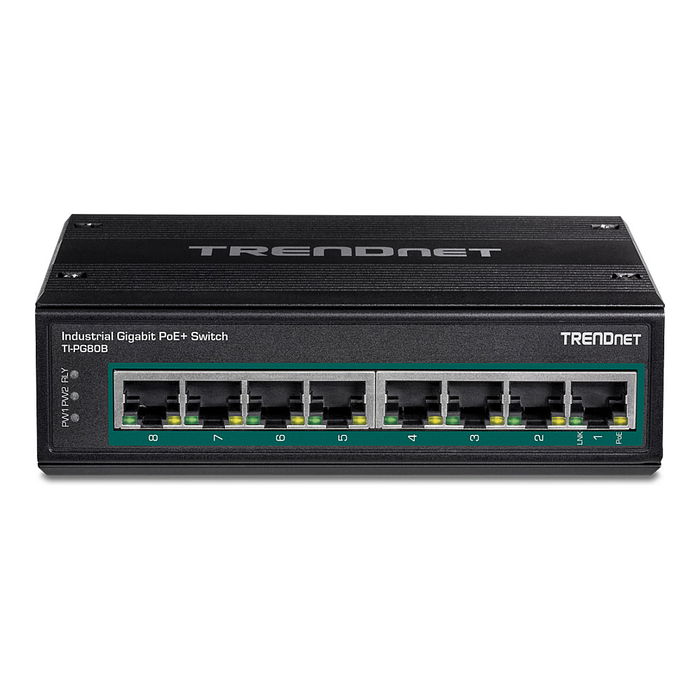 TRENDnet TI-PG80B Switch Industrial Gigabit 8 Puertos PoE+ 200W, Montaje en Carril DIN IP30 (-40 a 75 grados C)