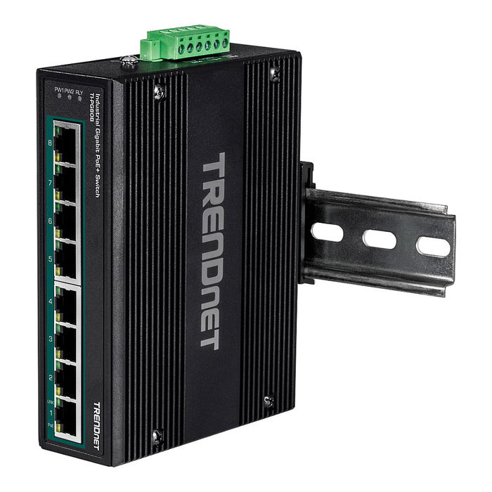 TRENDnet TI-PG80B Switch Industrial Gigabit 8 Puertos PoE+ 200W, Montaje en Carril DIN IP30 (-40 a 75 grados C)