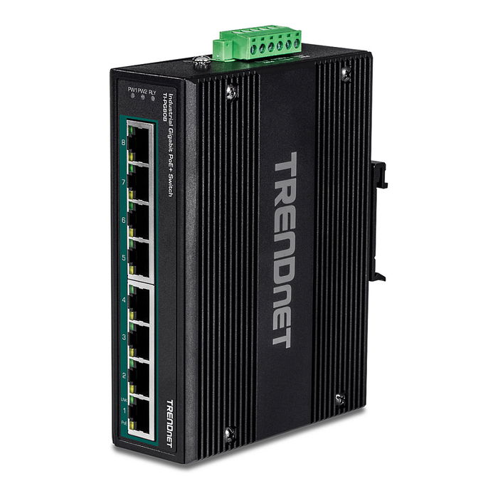 TRENDnet TI-PG80B Switch Industrial Gigabit 8 Puertos PoE+ 200W, Montaje en Carril DIN IP30 (-40 a 75 grados C)
