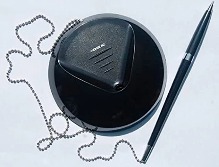 Q-connect Bolígrafo Extensible con Cadena Metálica y Soporte Adhesivo, Tinta Azul, Trazo 0,7 mm